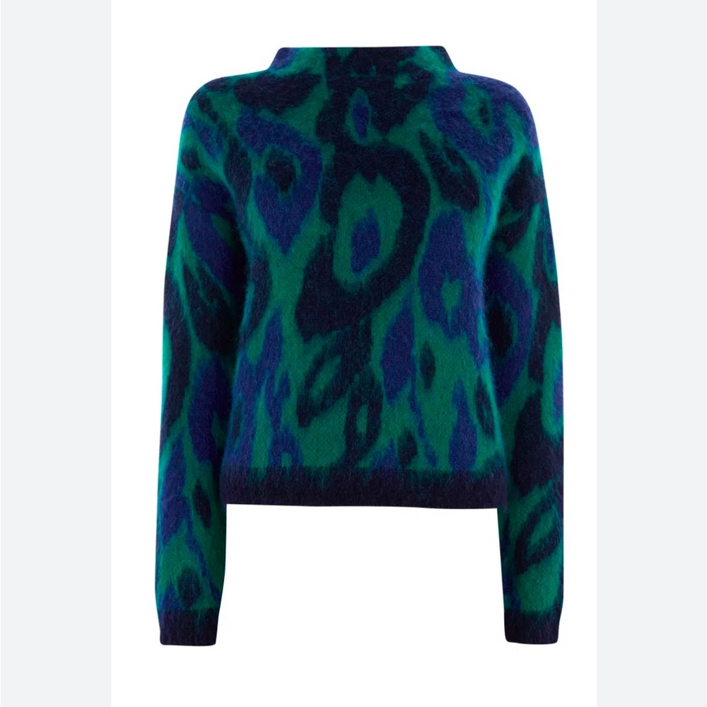 Karen Millen Brushed Leopard Jacquard Cropped Sweater - Green Multi